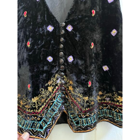 Vintage Together! Mixed Media Colorful Embroidered Detail Dark Boho Vest Small - Picture 7 of 14